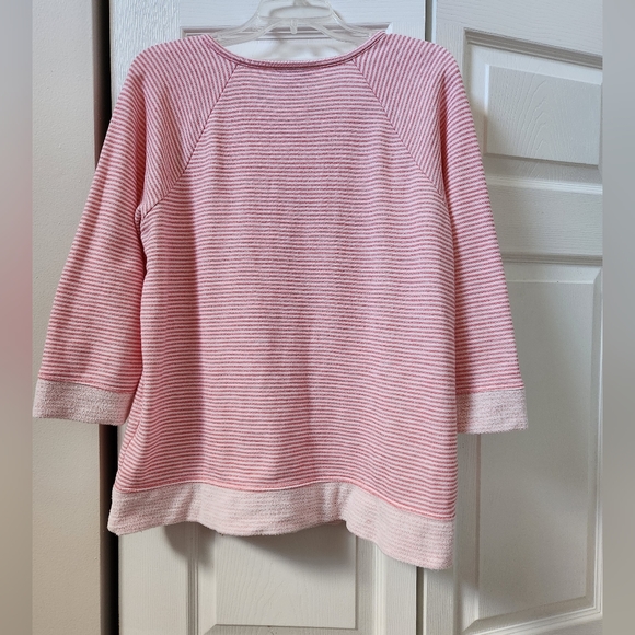 Christopher&Banks, Large, Womens Zippered, Coral/Pink Striped Top - Picture 4 of 7
